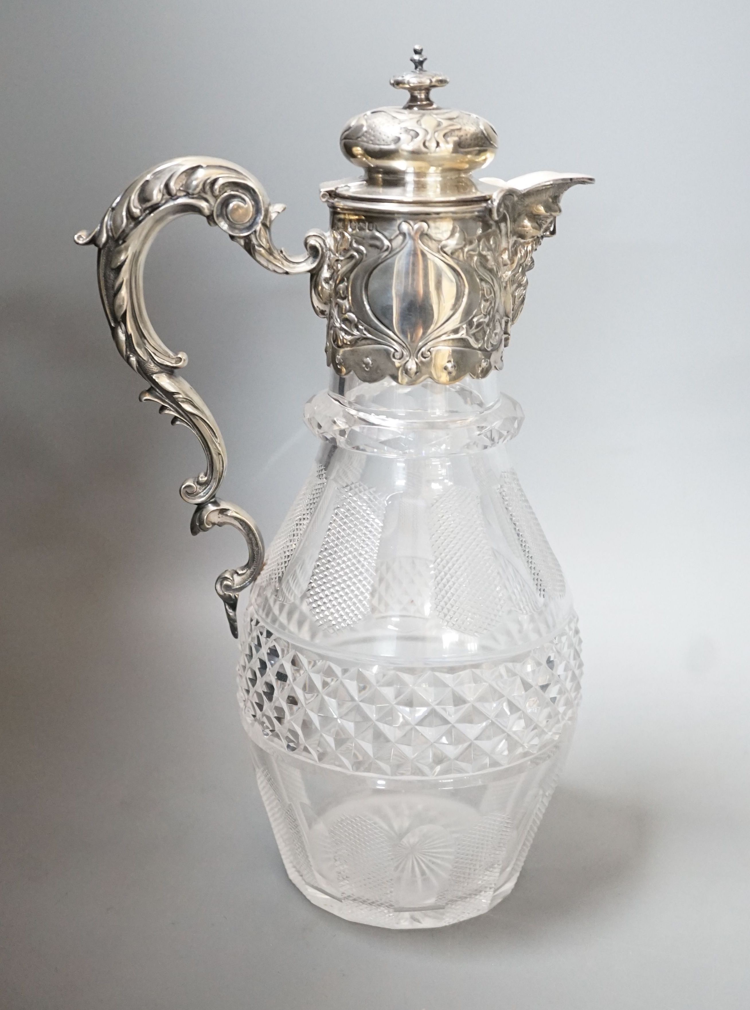 A late Victorian silver mounted cut glass claret jug, Atkin Brothers, Sheffield, 1899, height 29.4cm.